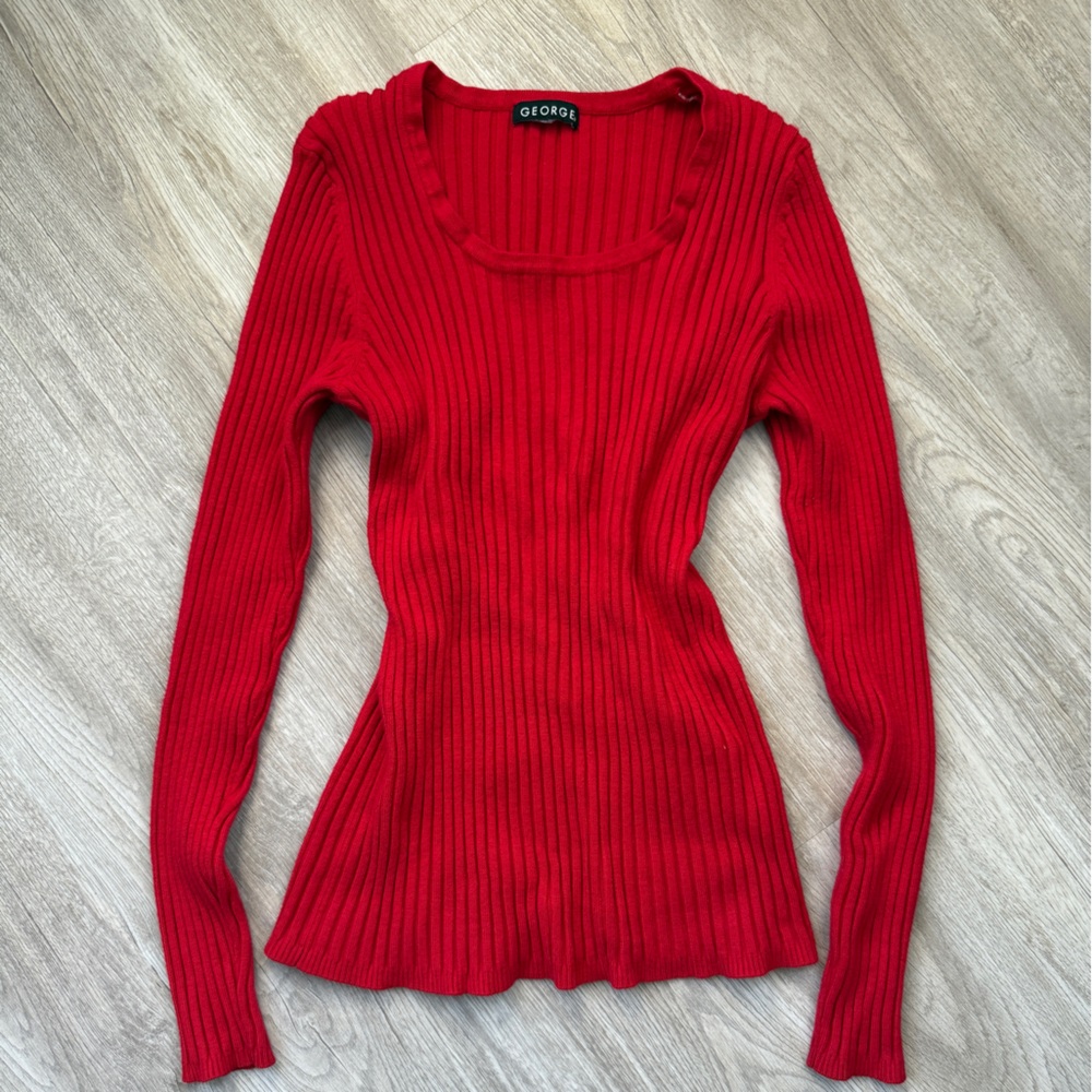 George Vibrant Red Ribbed Sweater